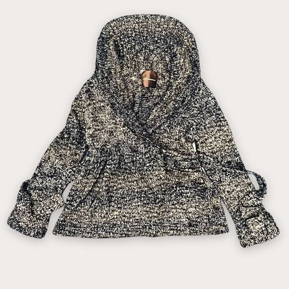 525 America Wool Blend Marled Knit Ombré Fit & Flare Peplum Wrap Cardigan, Med - Picture 15 of 15